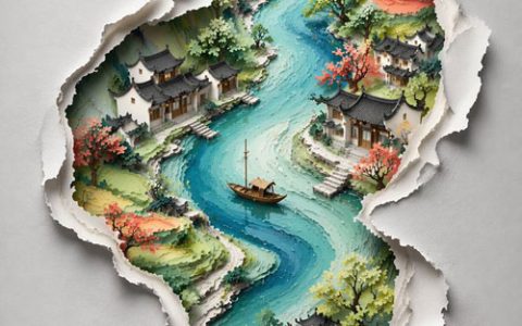 GPT-image-2 ｜裂痕里的水墨东方山水画卷