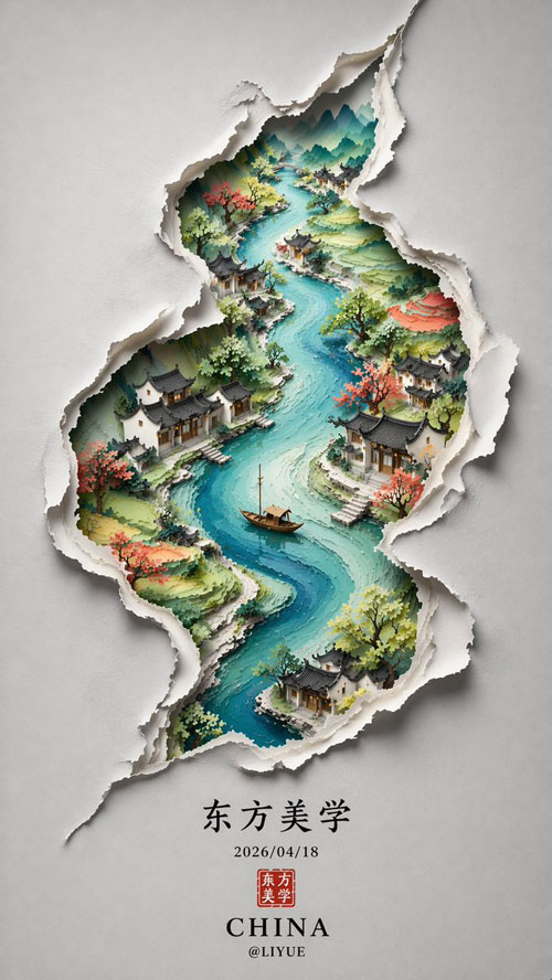 GPT-image-2 ｜裂痕里的水墨东方山水画卷