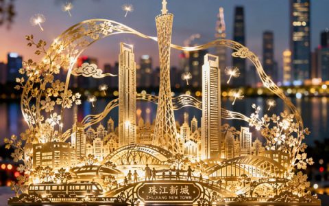 GPT-image-2 ｜珠江新城剪纸璀璨夜景