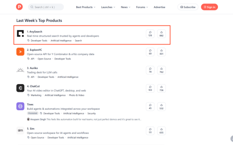 Agent专用搜索登顶Product Hunt，Token更省搜得更准